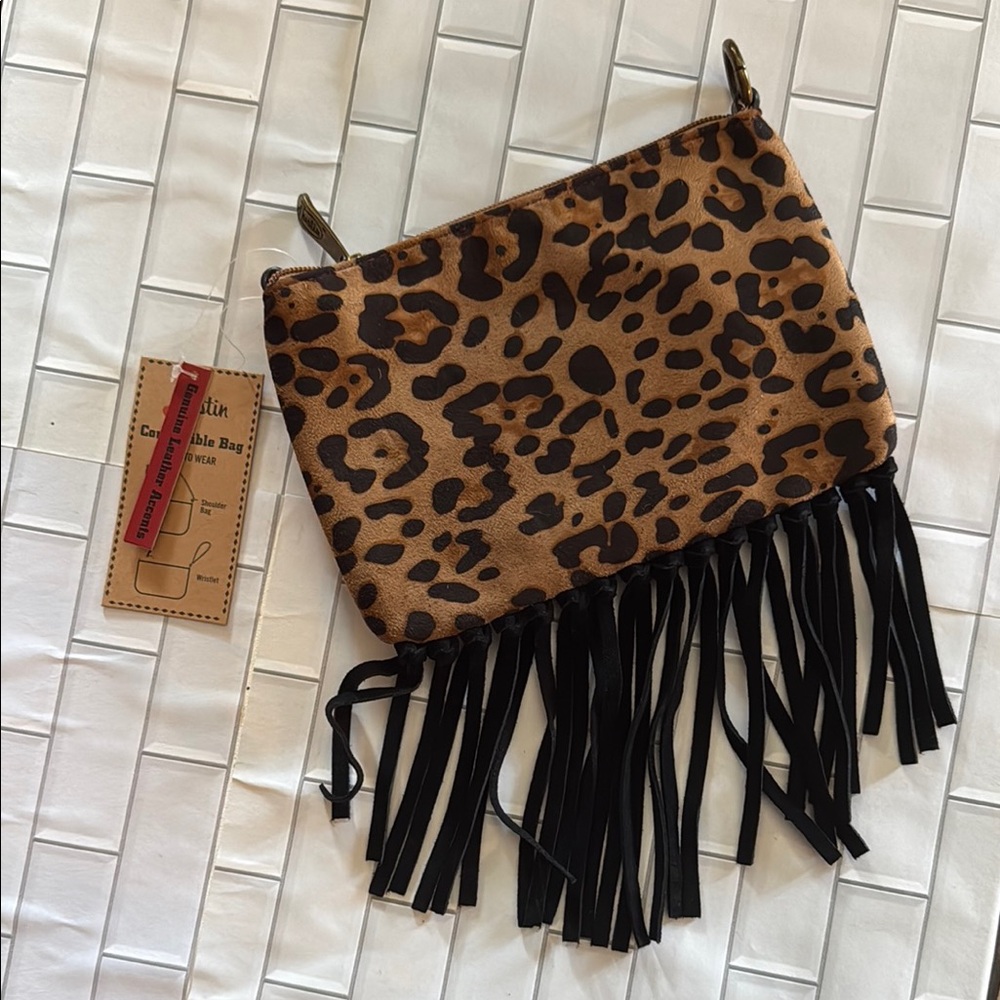 Justin Boots Red and Black Fringe Bag